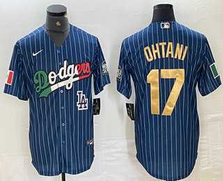Men's Los Angeles Dodgers #17 Shohei Ohtani Mexico Blue Gold Pinstripe Cool Base Stitched Jerseys,We sell and wholesale Men's Los Angeles Dodgers #17 Shohei Ohtani Mexico Blue Gold Pinstripe Cool Base Stitched Jerseys on line form chian!
